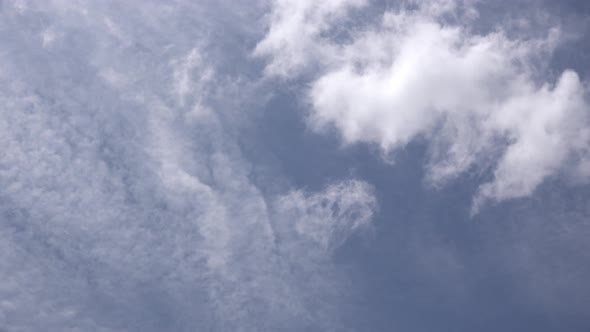 Subtle white clouds moving across a blue sky.