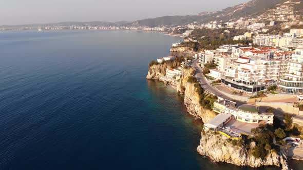 Aerial View of Beautiful Costal Shore in Vlore Albania alt