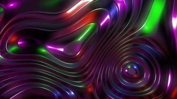 Liquid metal fractal field lit with colorful lights, repeatable animation alt
