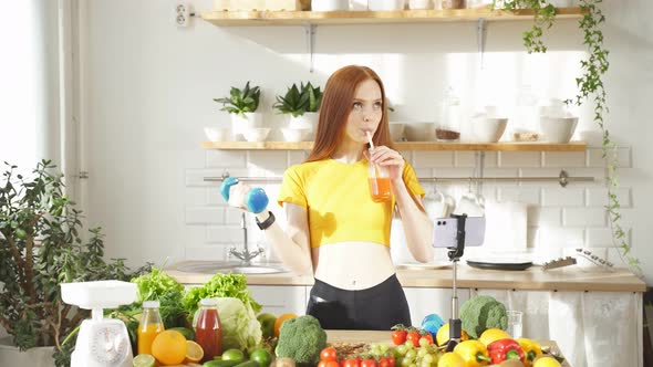 Fitness Blogger Put a Lot of Fruits and Vegetables on the Table