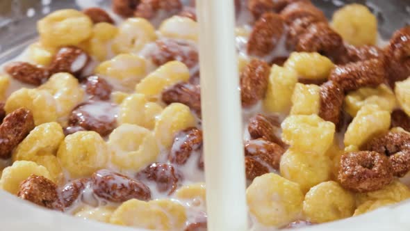 Breakfast Chocolate Corn Cereal in a Bowl with Milk alt