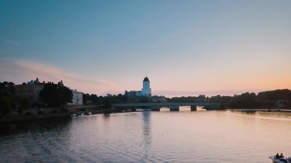Vyborg Russia Aerial View at Medieval Saint Olaf Castle in the Island alt