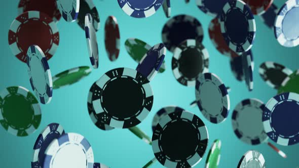 Jackpot. Casino chips or poker tokens falling from the sky. Loopable video. 4k alt