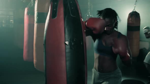 Group of Boxers Training in a Group. Female in the foreground.