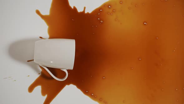 White Cup And Spilled Black Coffee On A White Background alt