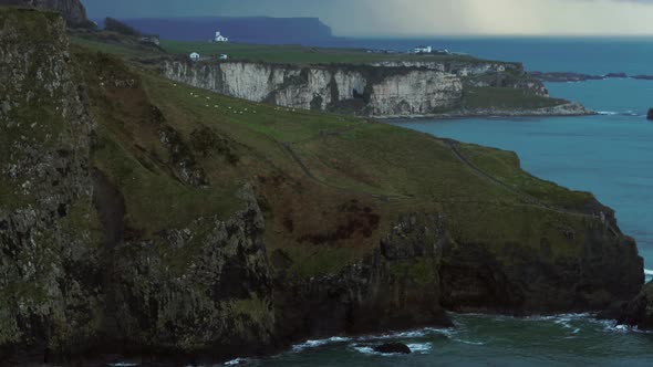 Carrick-a-Rede Rope Bridge, part of the Causeway Coastal Route on the north coast of Northern Irelan alt