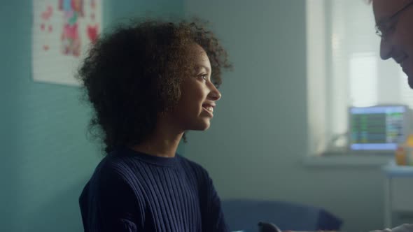 Smiling Girl Sitting Clinic on Consultation Close Up alt