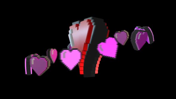 Retro arcade 8 bits pixel dancing hearts 