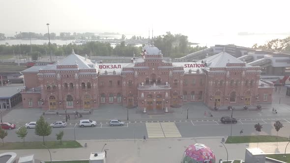 Railway station in Kazan, Russia with trains and station square