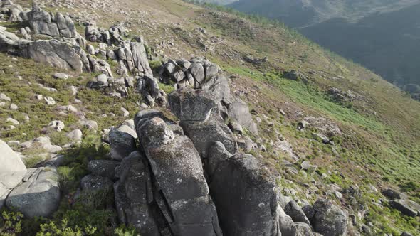 Aerial view over granite rocks in National Park Peneda-Gerês, Portugal.