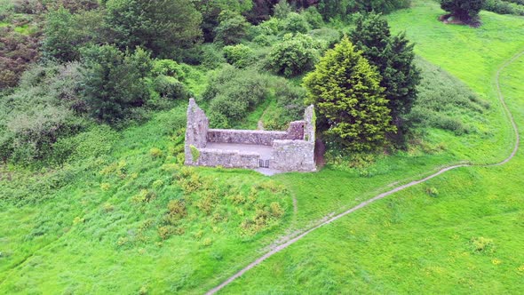 Aerial View of Raheen-a-Cluig Medieval Church in Bray, County Wicklow, Ireland