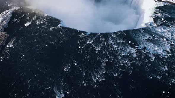 The most breathtaking aerial view from drone flying on the edge of Niagara Falls, Ontario, Canada