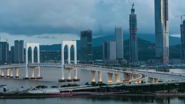 Macau Bridge Day To Night Time Lapse Of Macau China : 4k alt