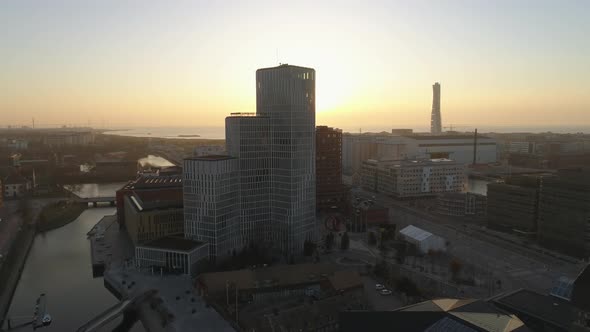 Aerial View of Malmö City at Sunset