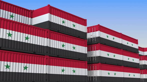 Shipment Containers with Flag of Syria alt