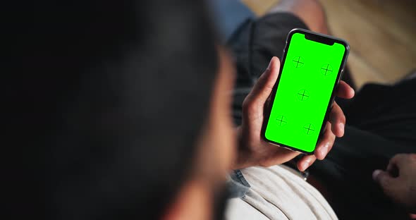 Man Scrolling Chromakey Smartphone