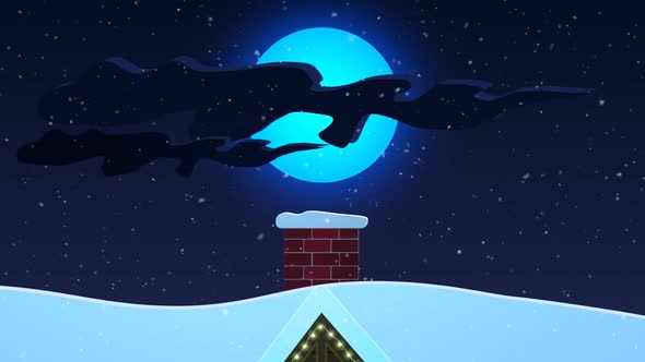 Santa Claus is standing on the roof and getting ready to go down the chimney. alt