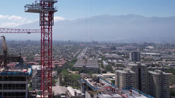 Tower Cranes and Construction Site over Santiago, Chile.