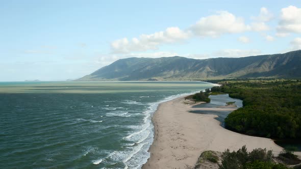 Aerial, Beautiful Panoramic View On Wangetti Beach In Cairns In Queensland, Australia