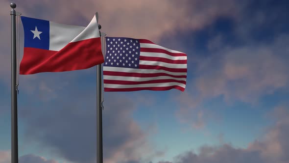 Chile Flag Waving Along With The National Flag Of The USA - 4K alt