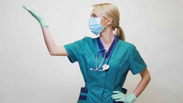 Medical Doctor Nurse Woman Wearing Protective Mask and Latex Gloves - Showing at Virtual List alt