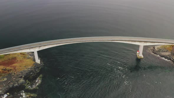 Flying Towards Storseisundet Bridge At The Atlantic Road Over Scandinavian Ocean In Norway. Aerial D alt