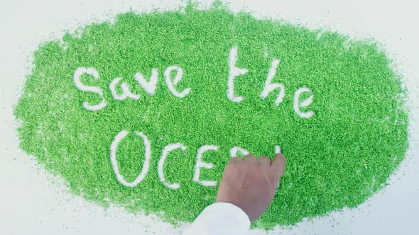 Indian Hand Writes On Green Save The Oceans