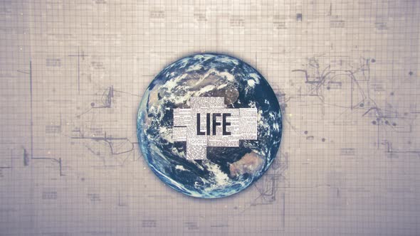 Life Text Animation with Earth Background