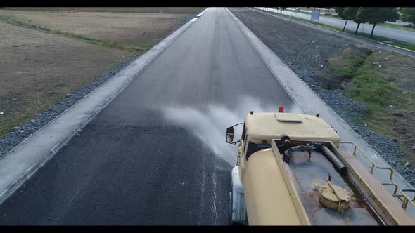 Watering for New Asphalt Aerial View