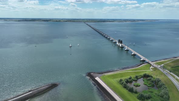 Zeelandbridge Infinity Bridge in the Distance Aerial Drone View alt