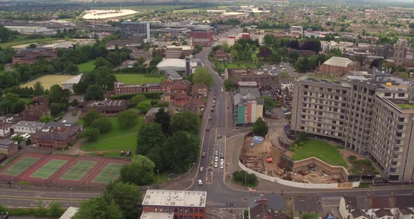 Aerial GV of Ashford Town located in the weald of Kent, UK alt