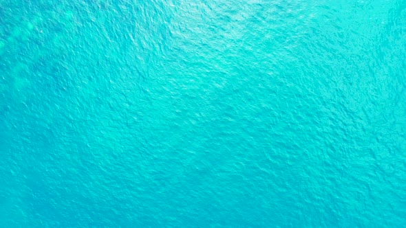 Wide birds eye copy space shot of a white sand paradise beach and blue water background  alt