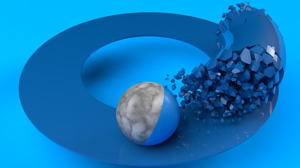 The object that follows the ball that breaks and merges on the blue disk looping abstract Animation alt