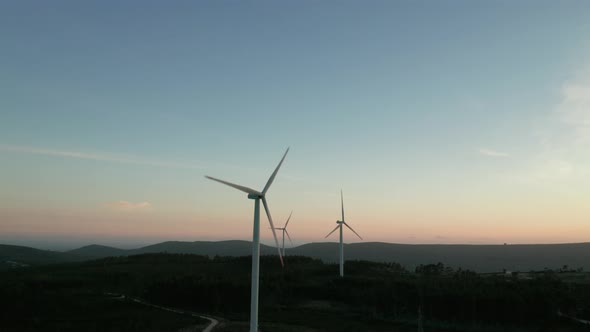 Turbines Of Electric Generators During Sunset With Mountain Silhouette In Serra de Aire e Candeeiros alt