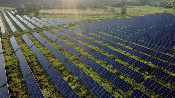 View of a solar power plant, rows of solar panels, solar panels, top view of a solar power alt