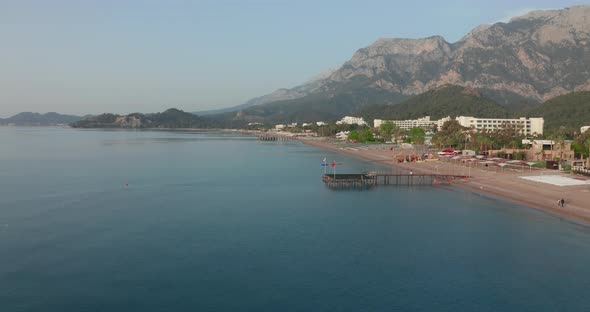 Aerial Drone Shot of the Beach and Mountain Coast in Antalya Kemer Turkey