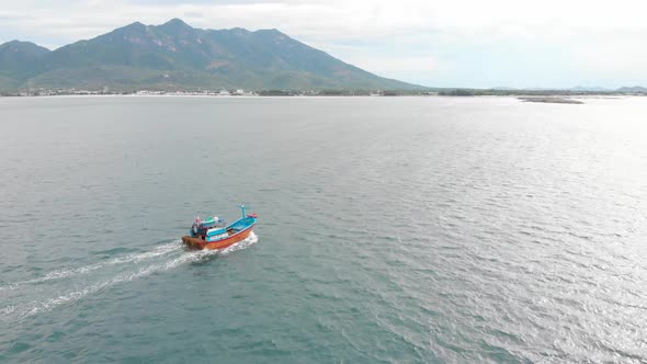 Professional Fishing Vessel Returns To the Port in the Morning in the Sunshine After Fishing alt