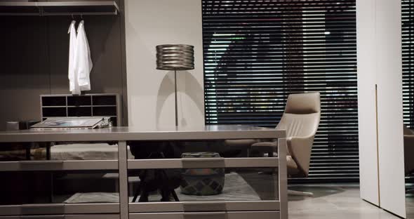 Luxury Dressing Room. Modern Sliding Doors. Black wardrobe with Sliding Doors. alt