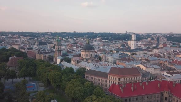 Aerial City Lviv, Ukraine. European City. Popular Areas of the City. Town Hall alt