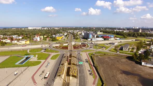 Aerial view of the crossroads in Gdansk, Poland alt