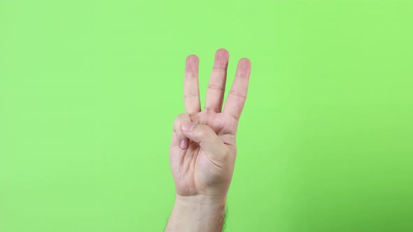 A man making hand signals on green background.