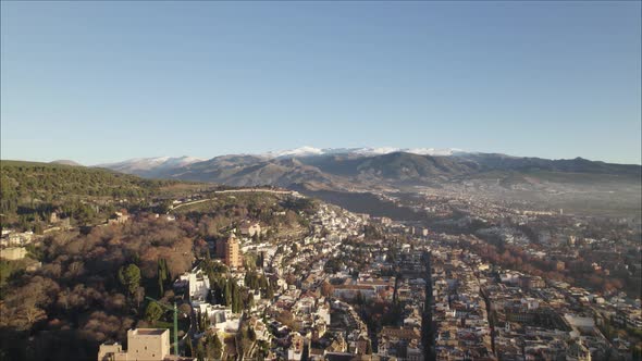 Panoramic aerial view over Granada City, Andalusia, Spain
