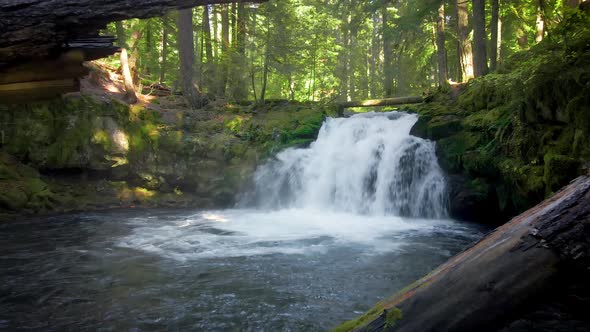 Aerial shot of the beautiful White Horse Falls in Oregon, USA. alt