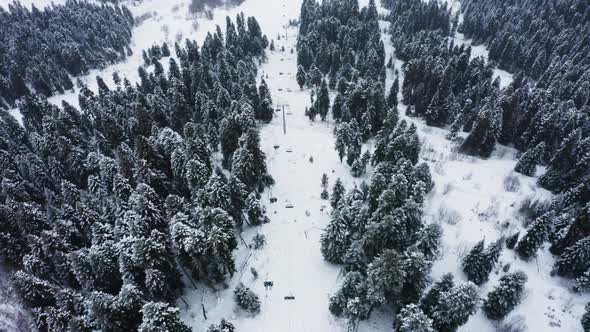 Aerial Vertical View at Cable Ski Lift