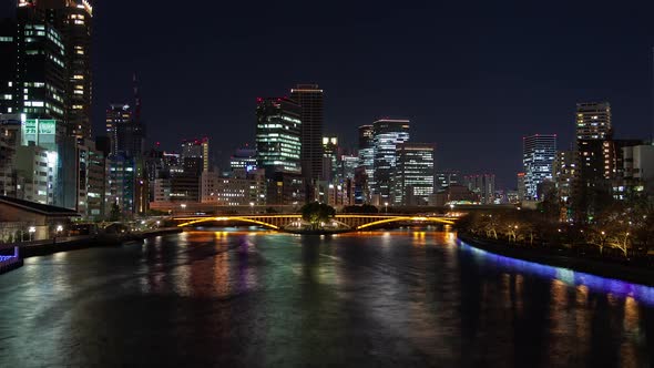 Night Osaka Bridge Skyscrapers Japan Timelapse alt