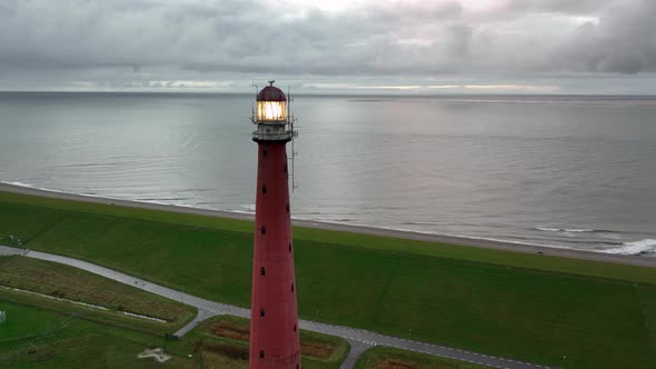 Lighthouse Tower Lange Jaap in Den Helder Drone Aerial Footage 5K Along the Sea Near the Island of alt