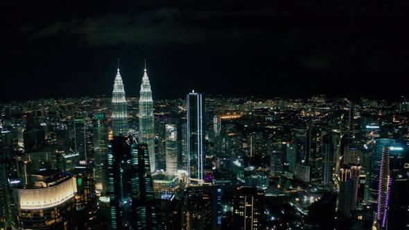 Top view, aerial view of skyscrapers, KLCC at the Kuala Lumpur city in the night