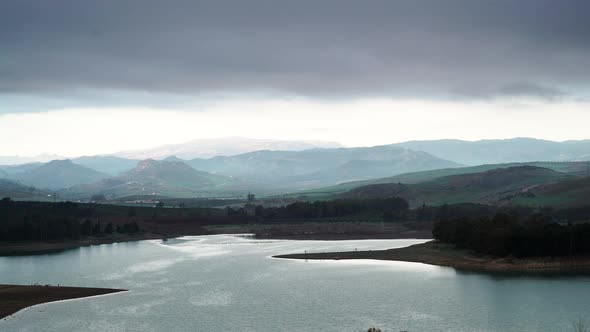 Hills and Lake Guadalhorce, Andalusia Spain. Timelapse