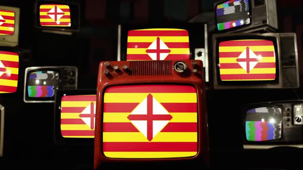 Flag of Province of Barcelona and Retro TVs. alt