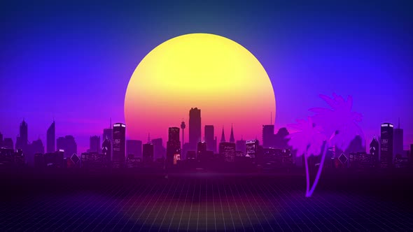 133Synth City Motion Background Loop - Vaporwave/Synthwave City Animation Loop alt